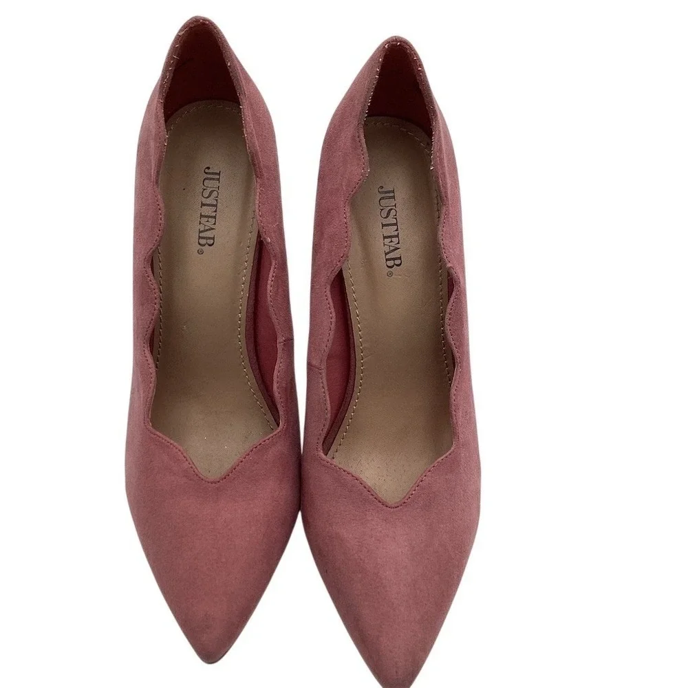 JustFab Womens Pumps‎ Mauve Pink Pointed Toe Stiletto Slip On Scalloped  Size 10